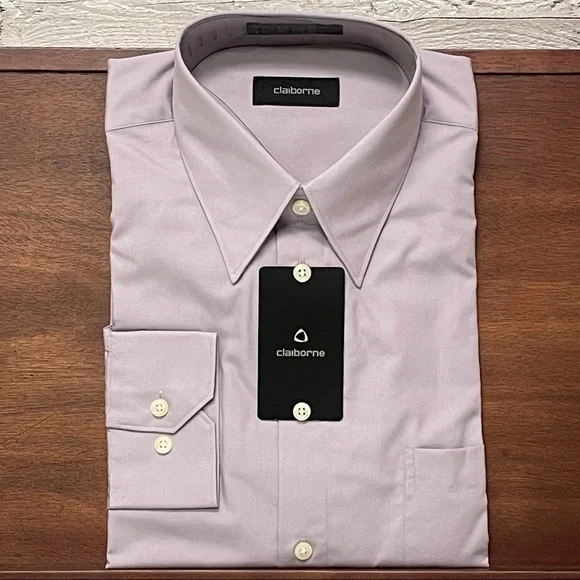 Vintage Claiborne Purple Dress Sport Shirt SZ L 16.5 34 35 Mens Career Buttons - Picture 1 of 7